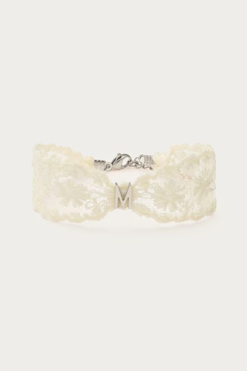 White bracelet with lace and initial | My Jewellery