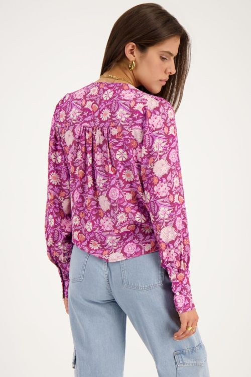 Purple blouse with pink floral print | My Jewellery