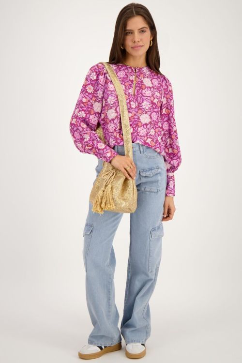 Purple blouse with pink floral print | My Jewellery