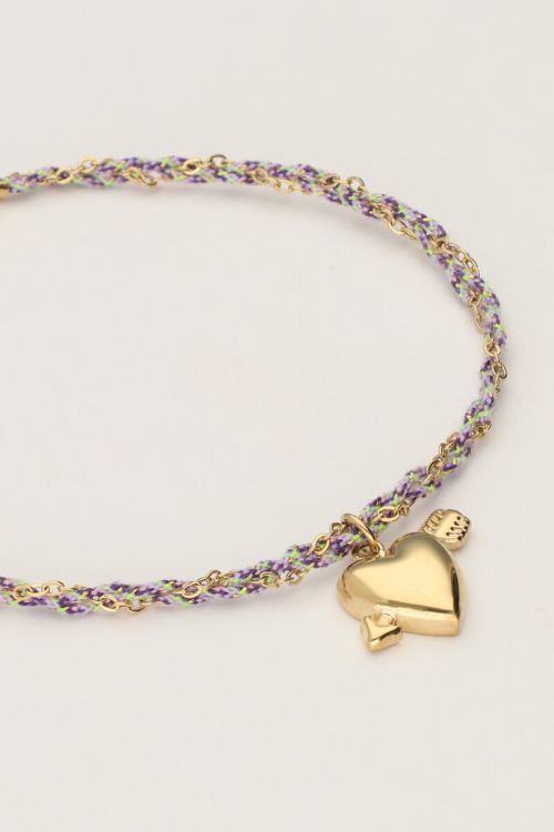 Purple cord bracelet with cupid heart | My Jewellery