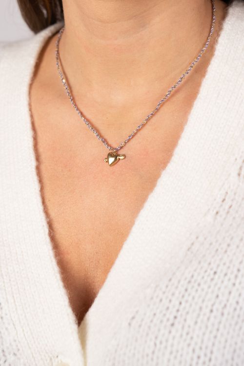 Sunrocks paarse koord ketting met cupido hartje