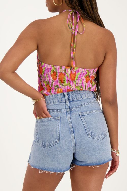 Purple crop top with oranges print | My Jewellery