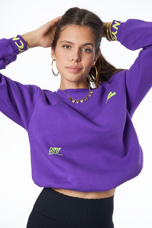 Purple sweater "J'adore" | My jewellery