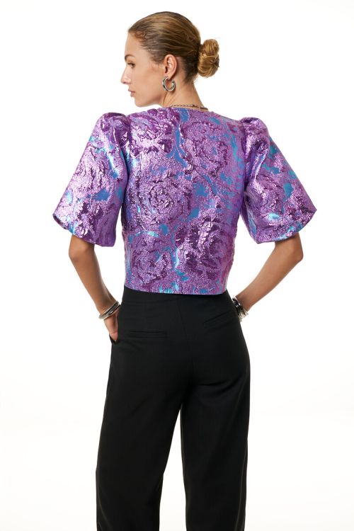 Purple jacquard top with short puff sleeves | My Jewellery