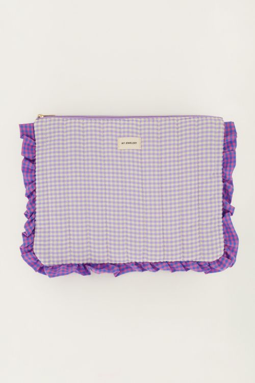 Purple laptop sleeve with ruffle and plaid | My Jewellery