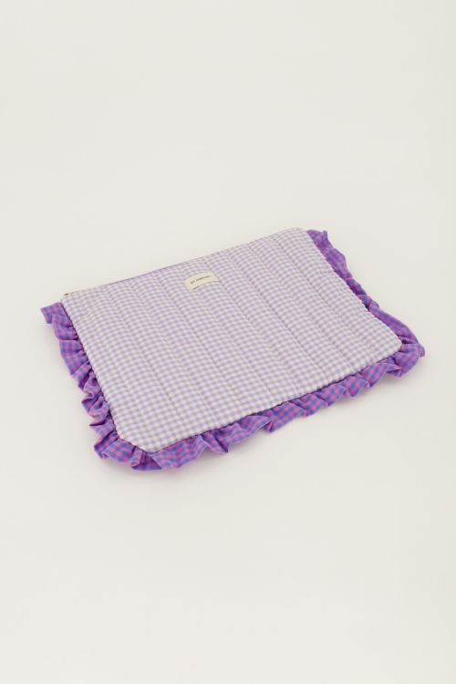 Purple laptop sleeve with ruffle and plaid | My Jewellery