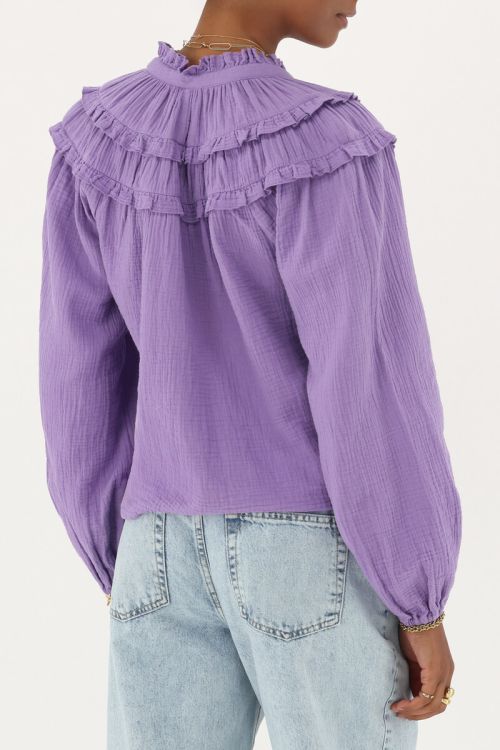 Purple muslin blouse with ruffles | My Jewellery