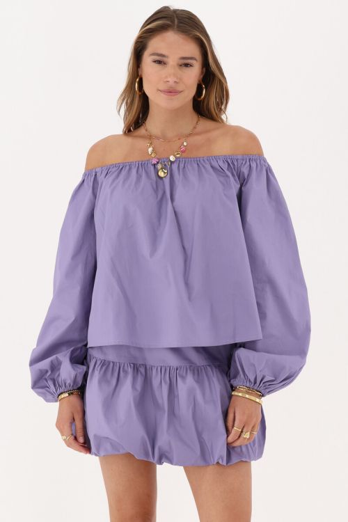 Purple off-shoulder top with balloon sleeves | My Jewellery