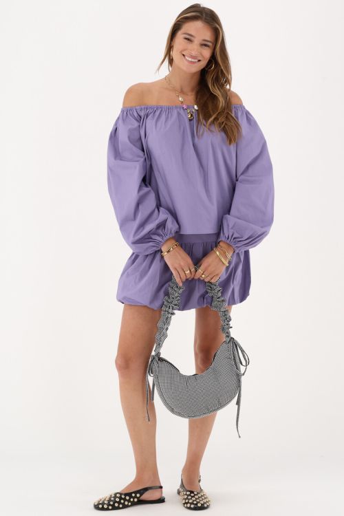 Purple off-shoulder top with balloon sleeves | My Jewellery