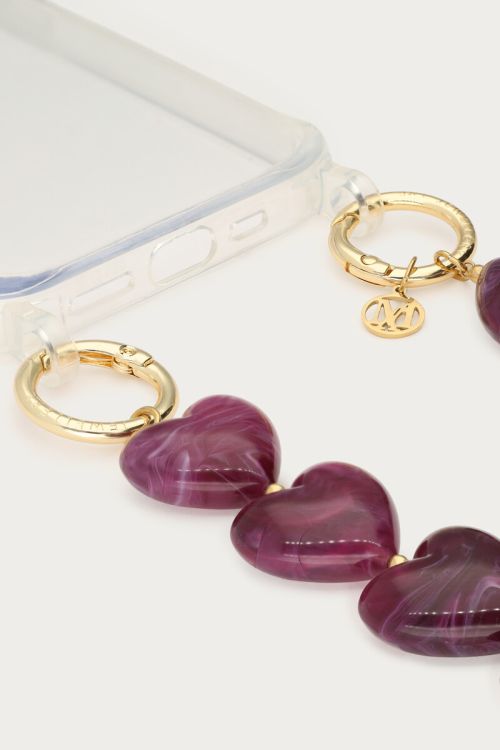 Cordon de téléphone violet avec des cœurs