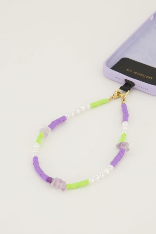 Paars telefoonkoord met parels | My Jewellery