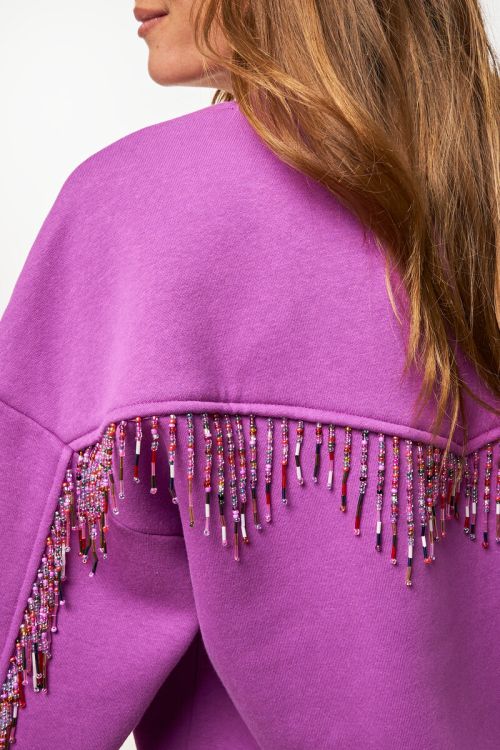 Purple sweater with coloured beaded fringes | My Jewellery