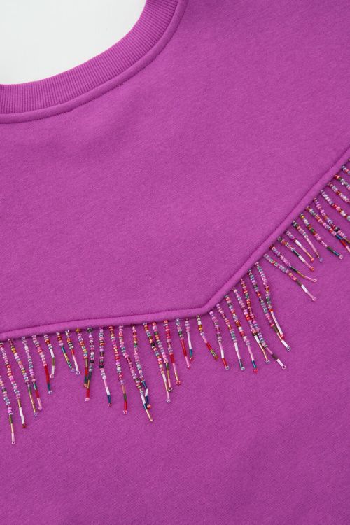 Purple sweater with coloured beaded fringes | My Jewellery