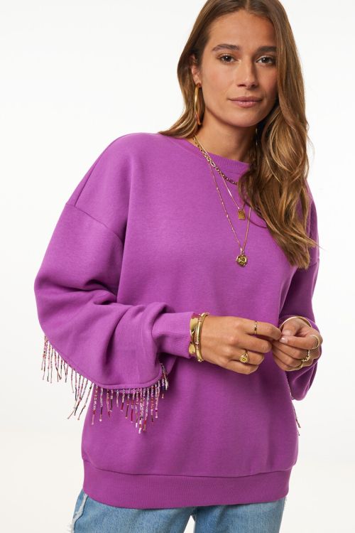 Purple sweater with coloured beaded fringes | My Jewellery