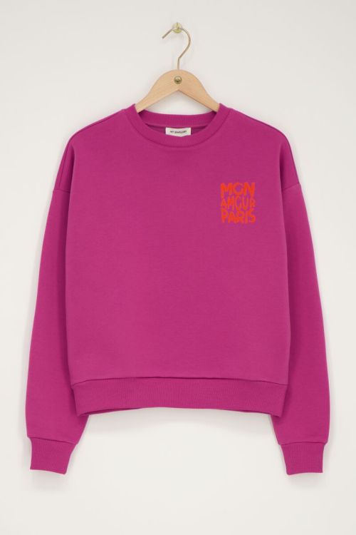 Purple sweater with orange "Mon amour Paris'" | My Jewellery