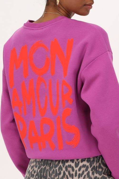 Purple sweater with orange "Mon amour Paris'" | My Jewellery
