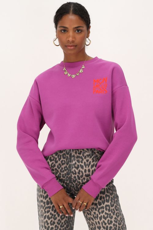 Purple sweater with orange "Mon amour Paris'" | My Jewellery