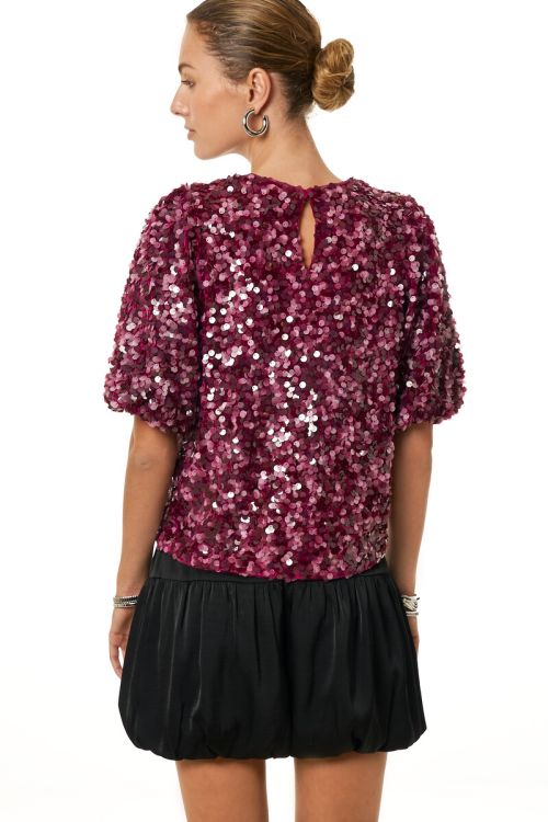 Purple top with puff sleeves and sequins | My Jewellery