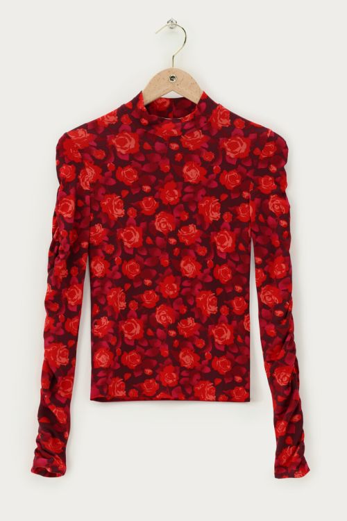 Lilafarbene Rollkragenpullover mit Rosenprint