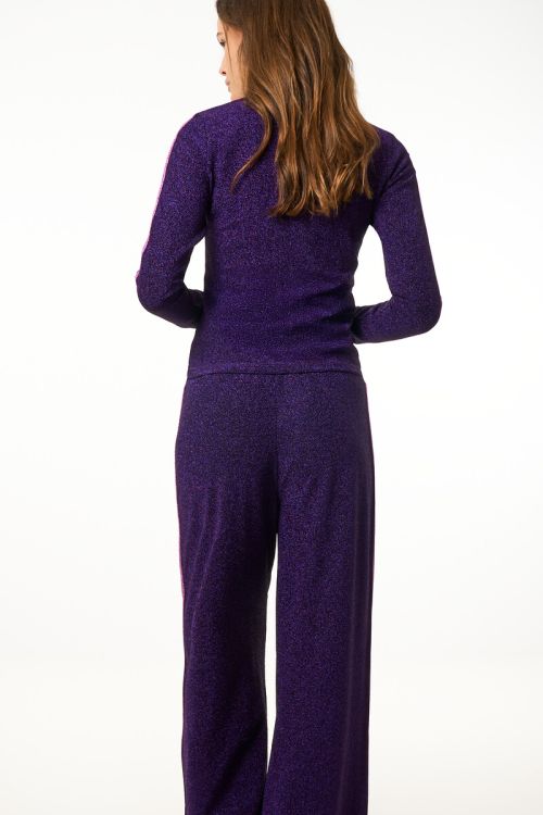 Purple wide leg lurex trousers with stripes | My Jewellery