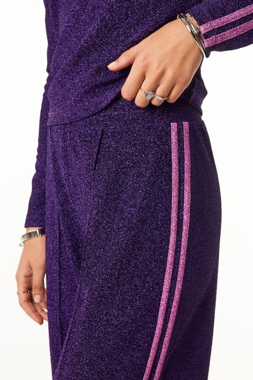 Purple wide leg lurex trousers with stripes | My Jewellery