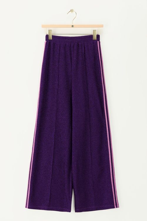 Purple wide leg lurex trousers with stripes | My Jewellery