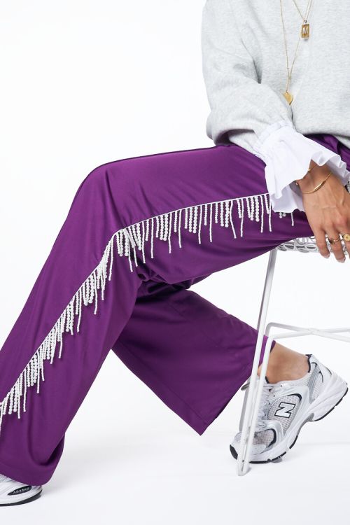Purple wide leg pants with imitation pearls | My Jewellery