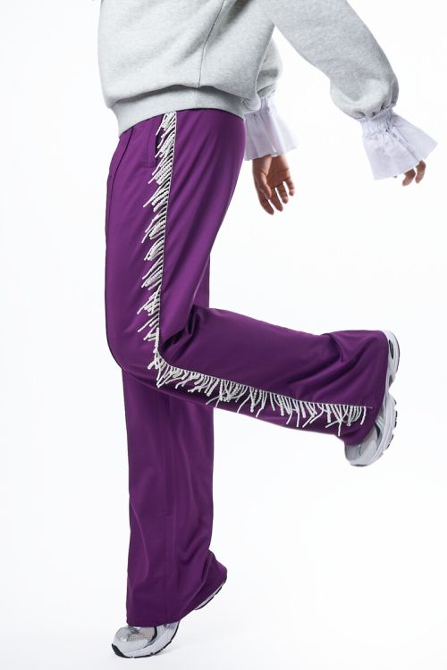 Purple wide leg pants with imitation pearls | My Jewellery