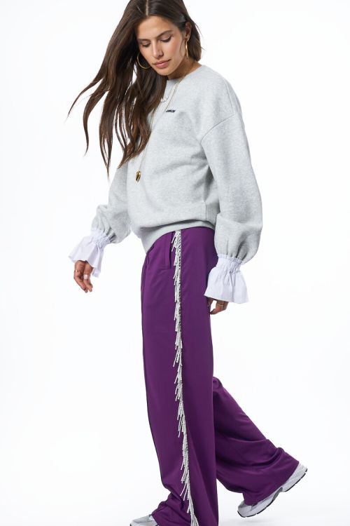 Purple wide leg pants with imitation pearls | My Jewellery