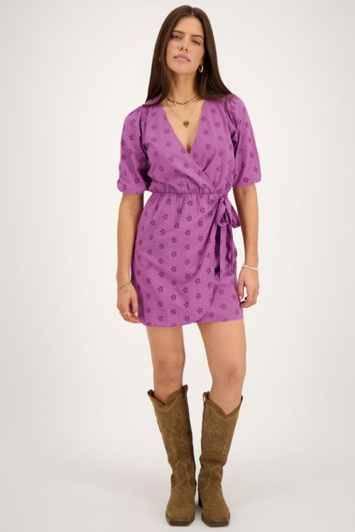 Purple wrap dress with floral embroidery | My Jewellery
