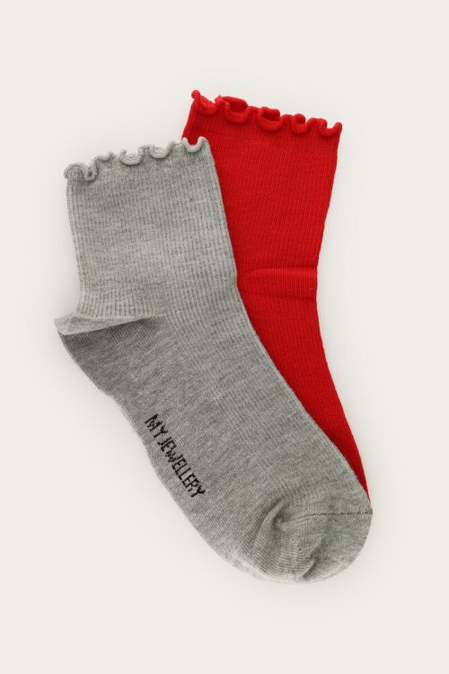 Rotes und graues Socken-Set mit Rüsche