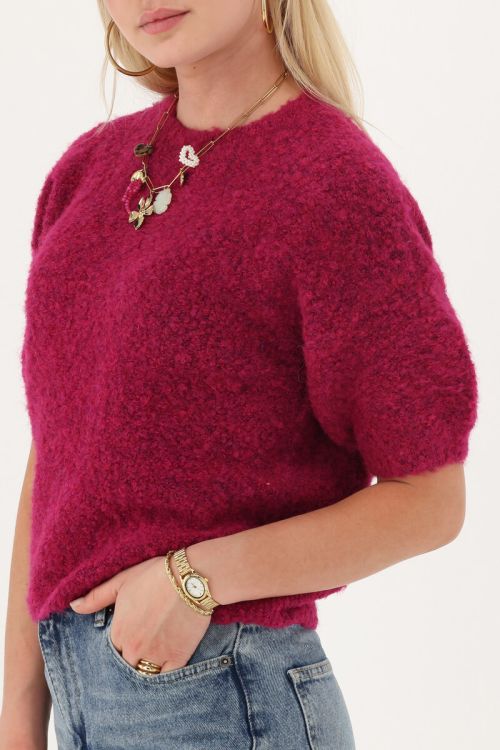 Red bouclé top short sleeves | My Jewellery