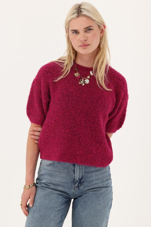 Red bouclé top short sleeves | My Jewellery