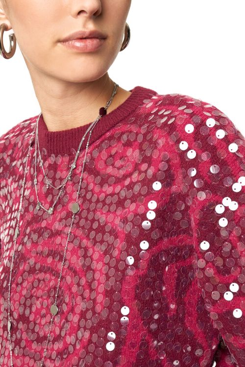 Red jacquard sweater with sequins | My Jewellery