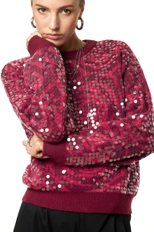 Red jacquard sweater with sequins | My Jewellery