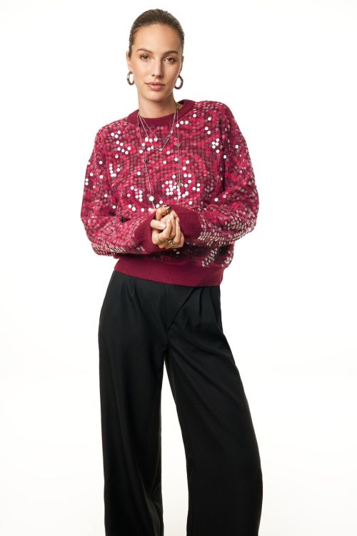 Red jacquard sweater with sequins | My Jewellery