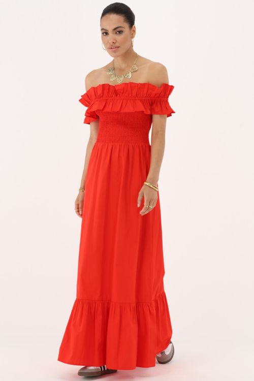 Red maxi dress with ruffles | My Jewellery