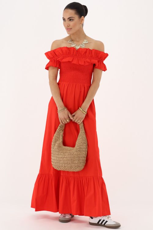 Red maxi dress with ruffles | My Jewellery