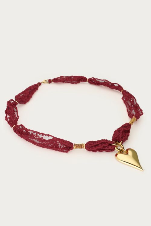 Red necklace with lace and heart | My Jewellery