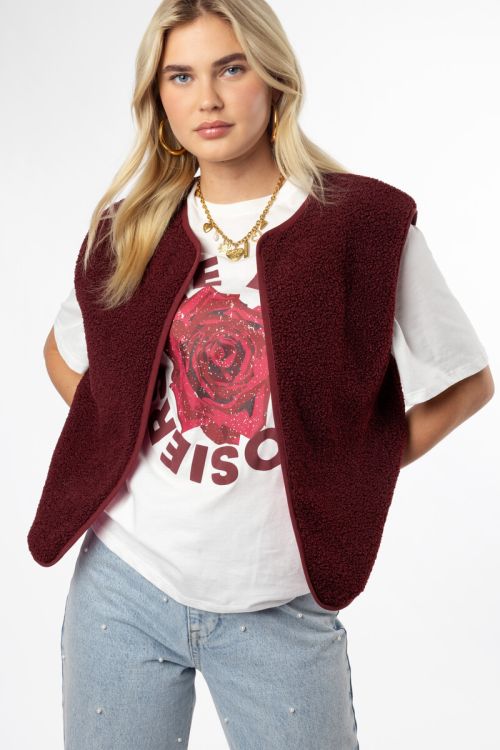 Red reversible gilet in teddy look | My Jewellery