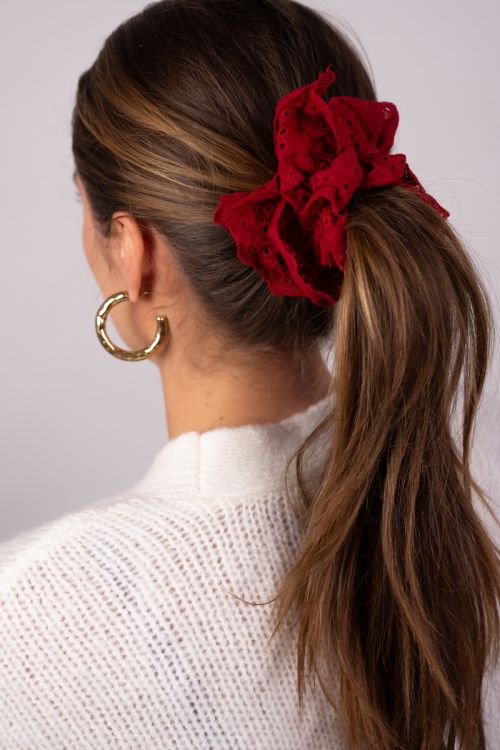 Red scrunchie with embroidery