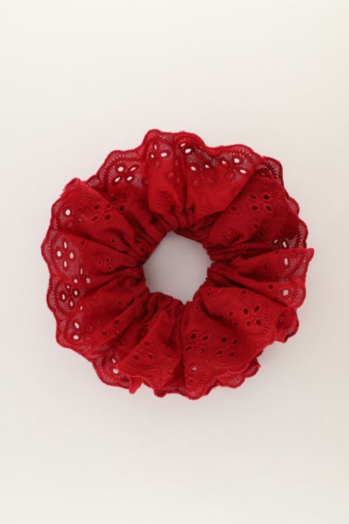 Red scrunchie with embroidery