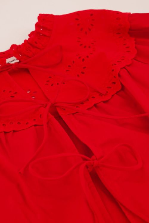 Red top with bows and embroidery | My Jewellery