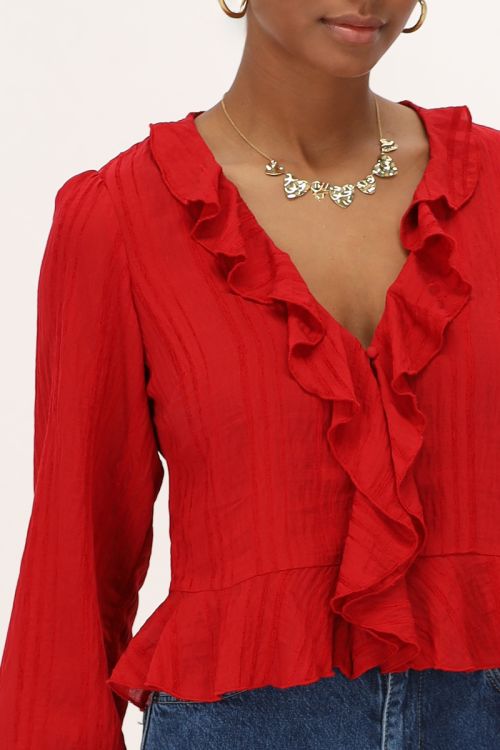 Red top with ruffles & buttons | My Jewellery