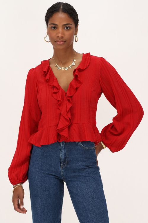 Red top with ruffles & buttons | My Jewellery