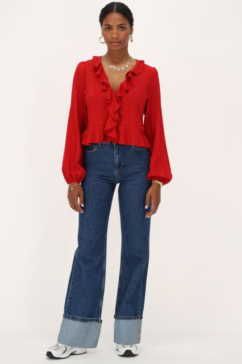 Red top with ruffles & buttons | My Jewellery