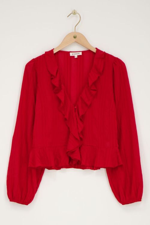 Red top with ruffles & buttons | My Jewellery