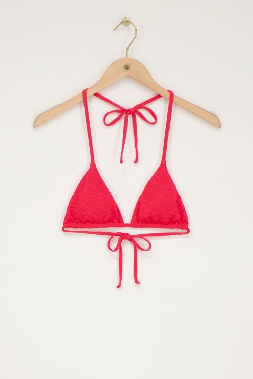 Red triangle bikini top with flowers