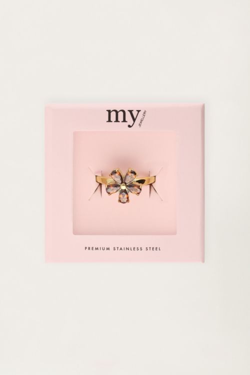 Ring with brown rhinestone flower | My Jewellery