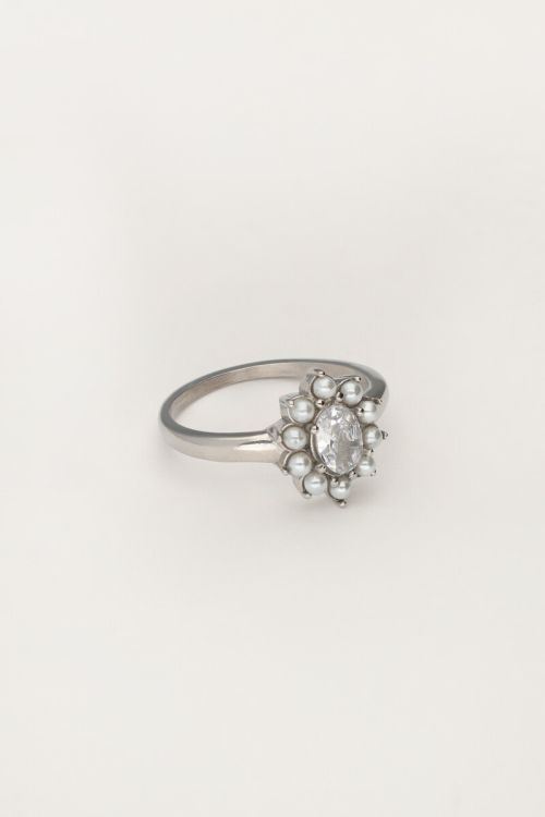 Ring with clear rhinestone and pearls | My Jewellery